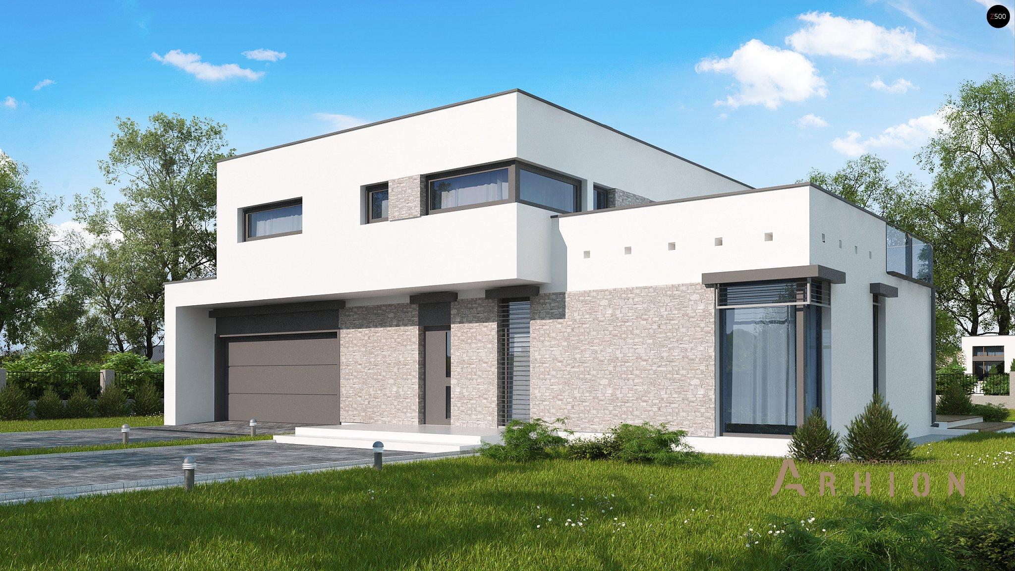 1. Проект двухэтажного дома в стиле минимализм с плоской кровлей , Zx46 GL2, площадью - 250 кв c терассой, балконом, гаражом